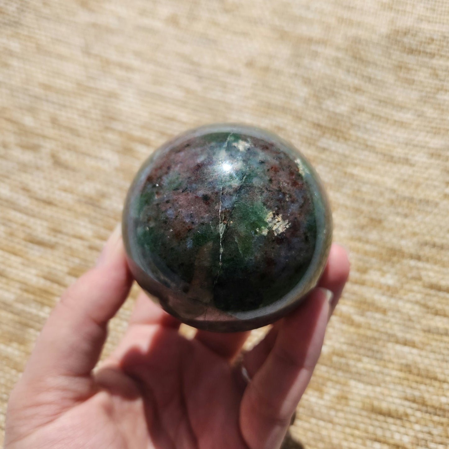 Fuchsite and Garnet Sphere 490g