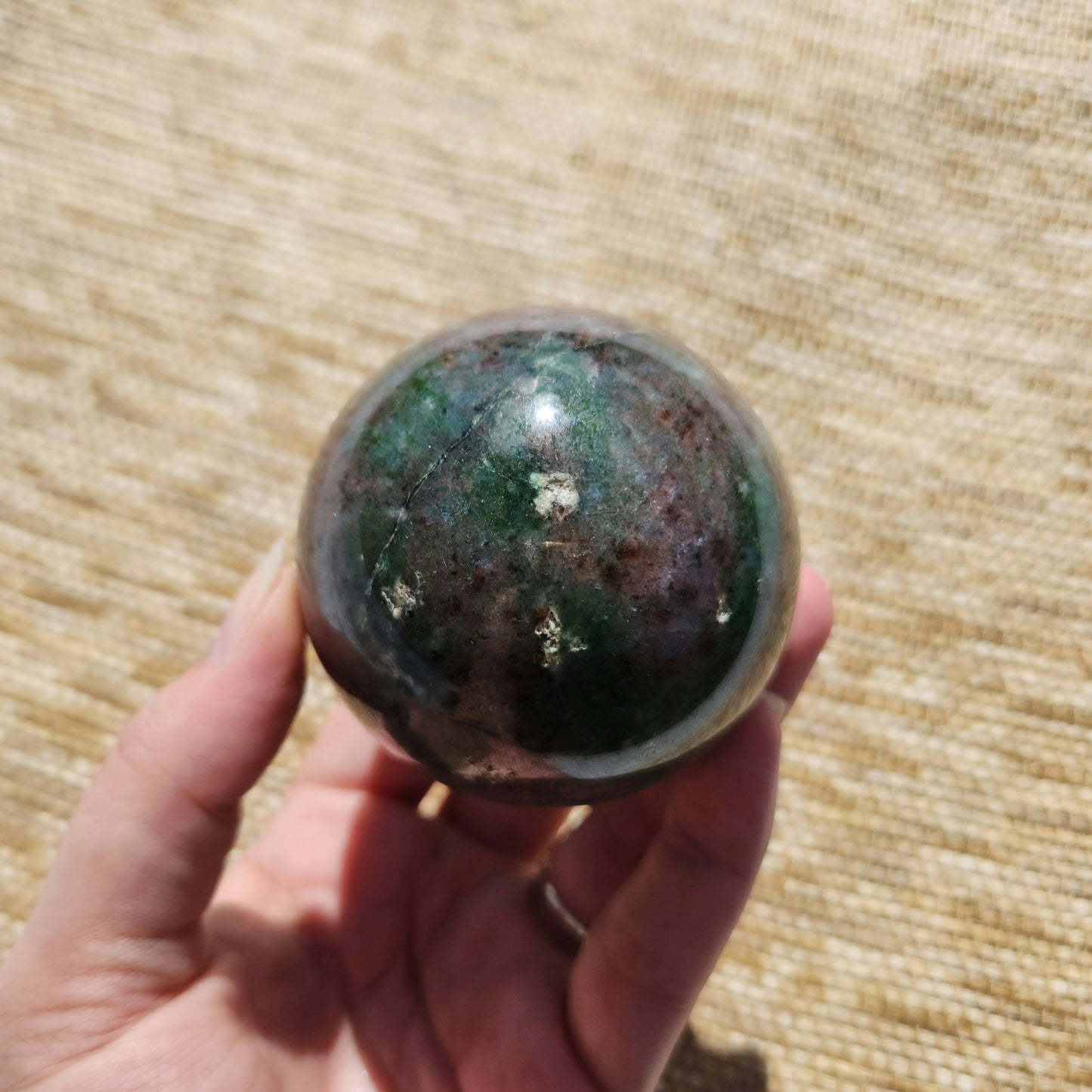 Fuchsite and Garnet Sphere 490g