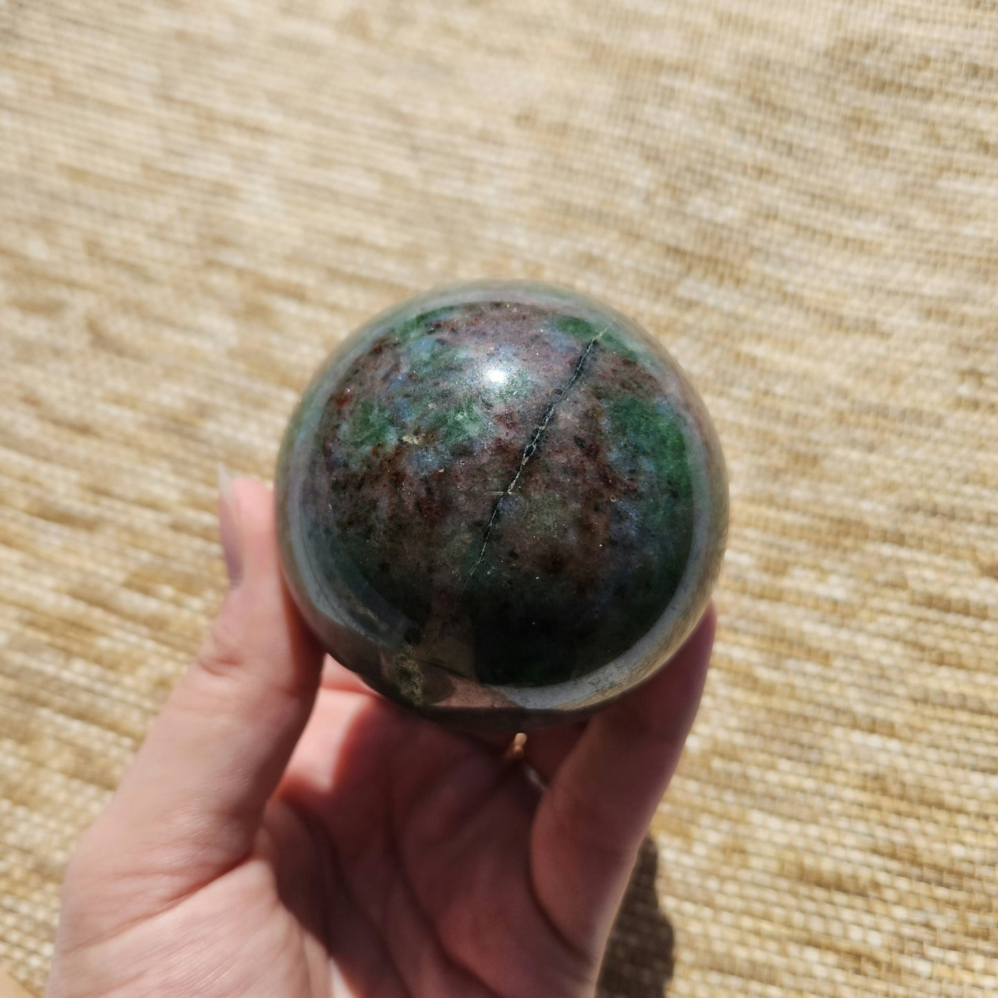 Fuchsite and Garnet Sphere 490g
