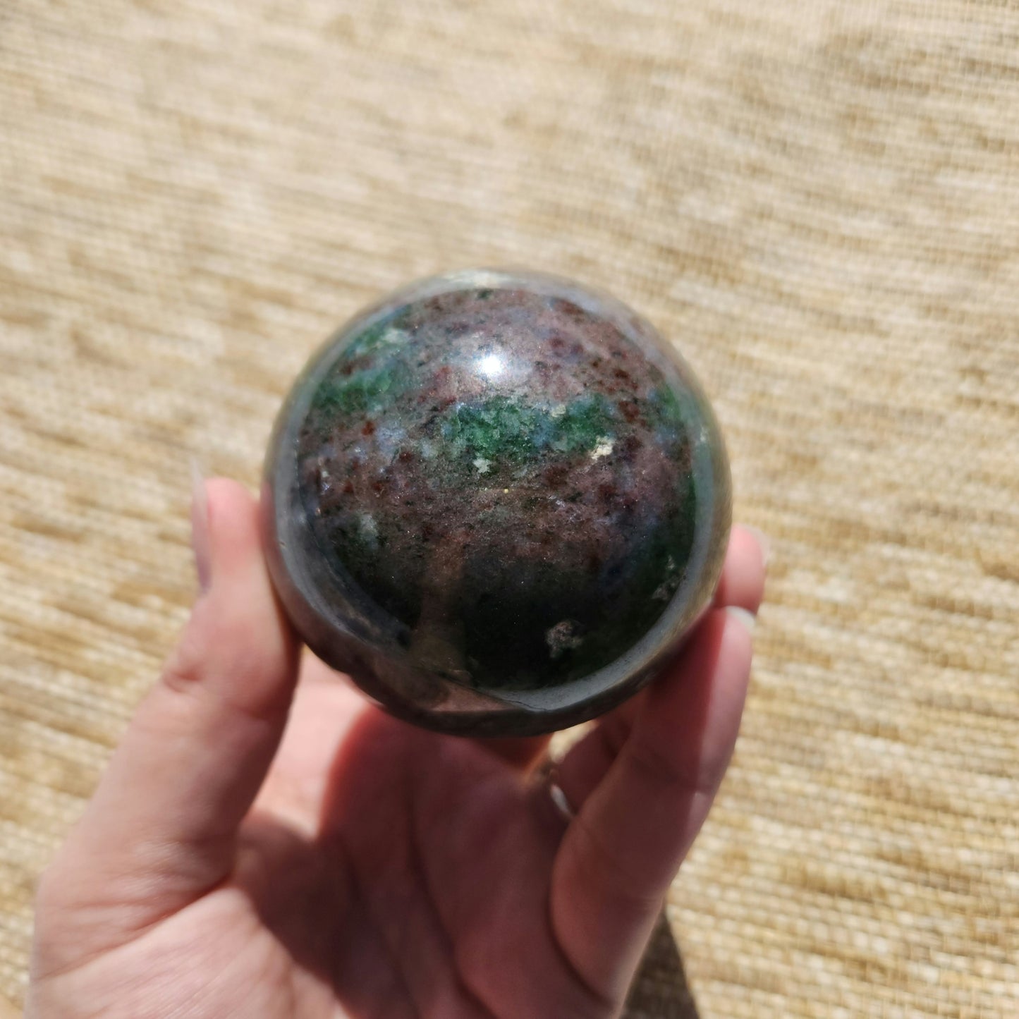 Fuchsite and Garnet Sphere 490g
