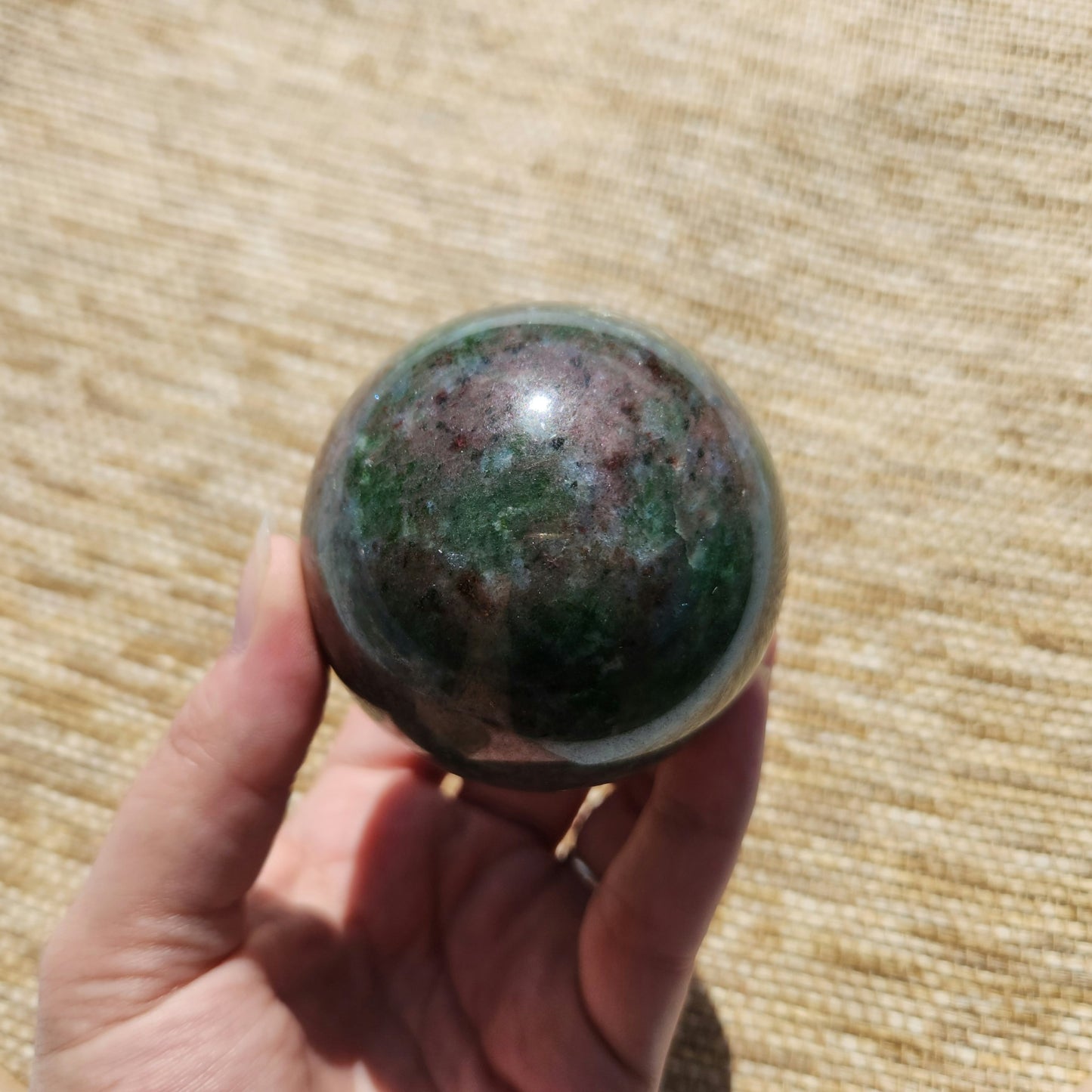 Fuchsite and Garnet Sphere 490g