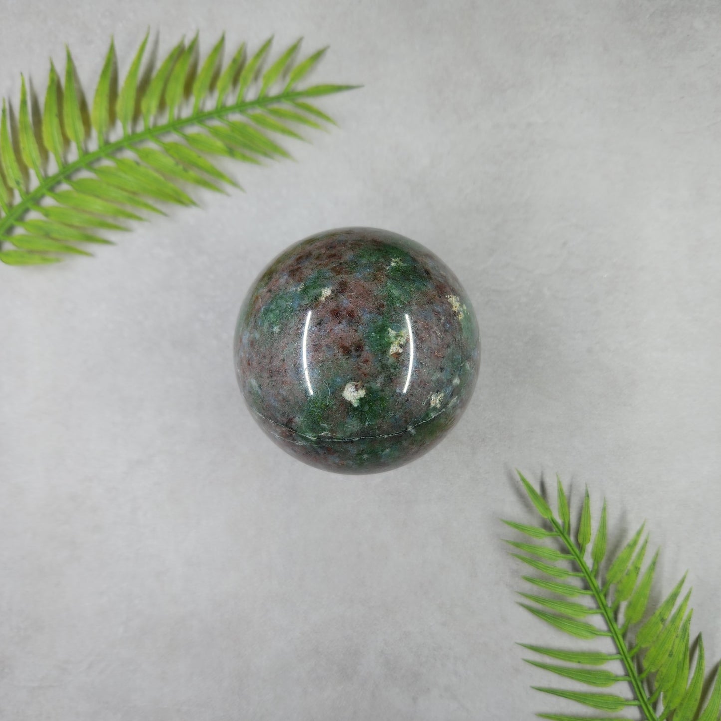 Fuchsite and Garnet Sphere 490g