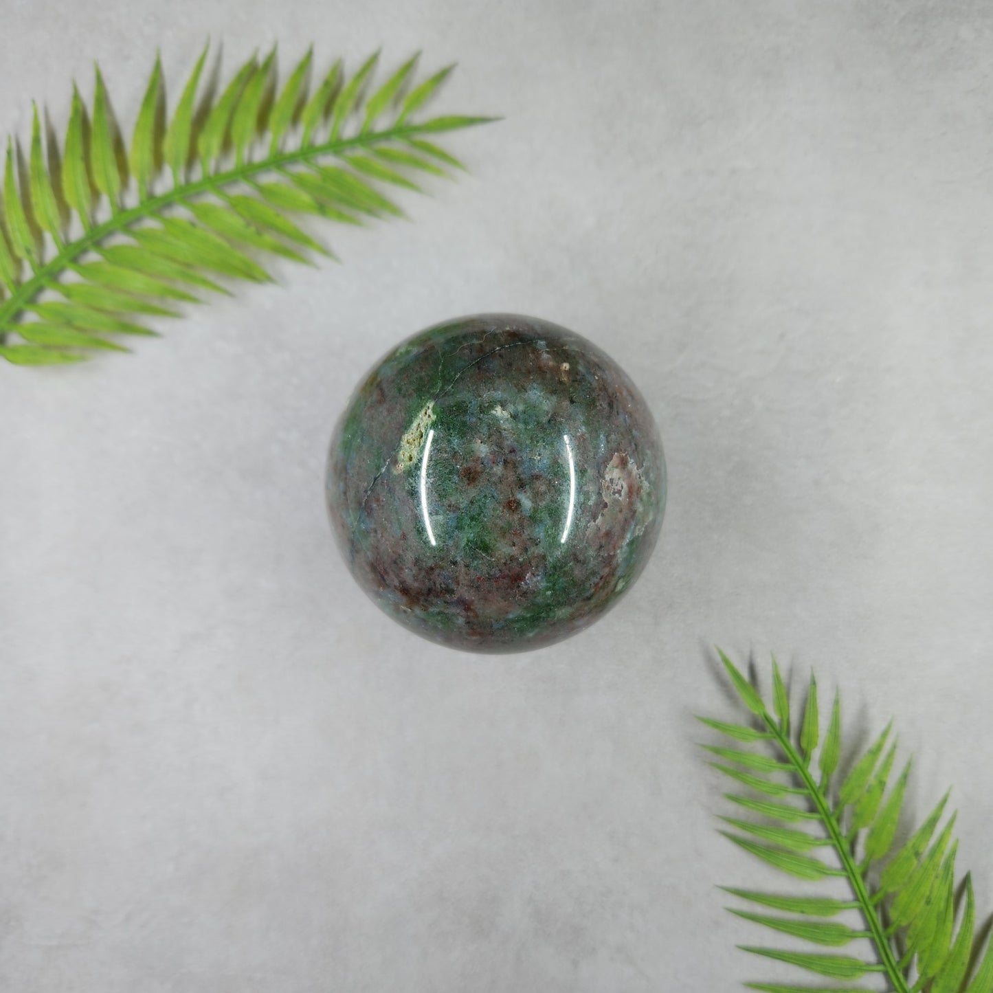 Fuchsite and Garnet Sphere 490g