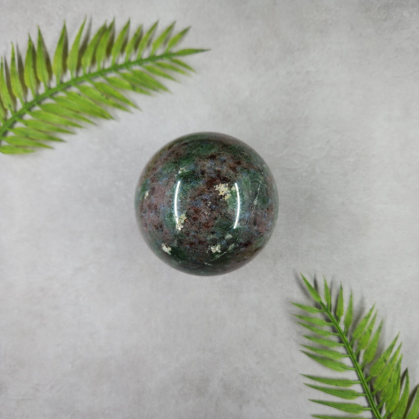 Fuchsite and Garnet Sphere 490g