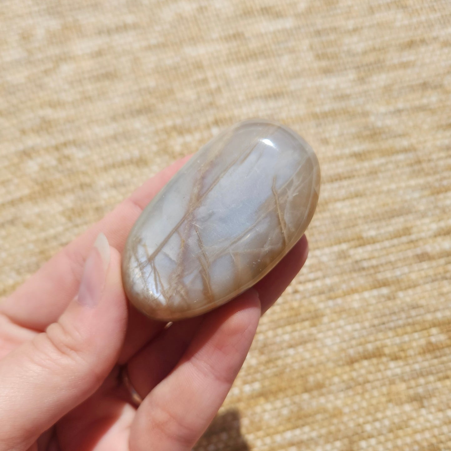 Peach Moonstone Palm Stone 66g
