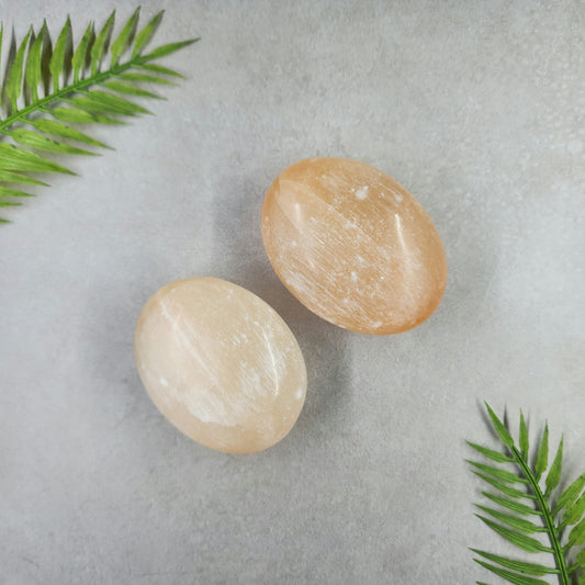 Peach Selenite Palm Stone