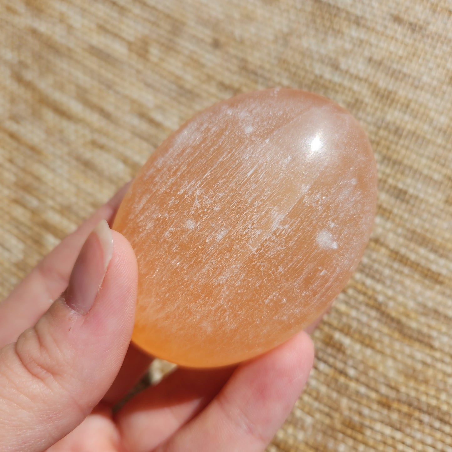 Peach Selenite Palm Stone