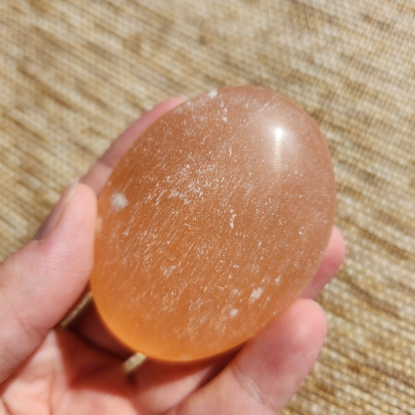 Peach Selenite Palm Stone