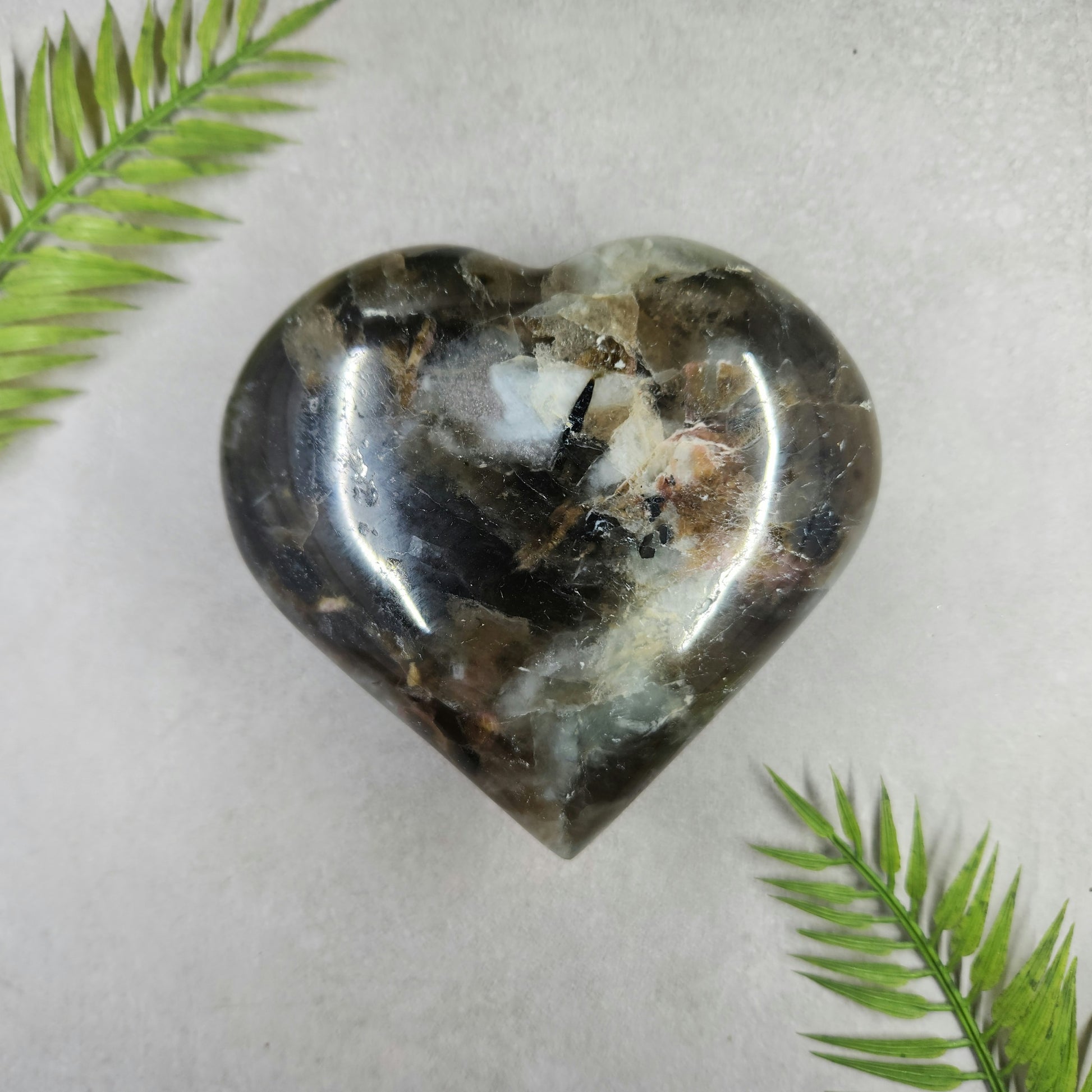 Aquamarine, Black Tourmaline, Lepidolite and Smoky Quartz Heart 669g