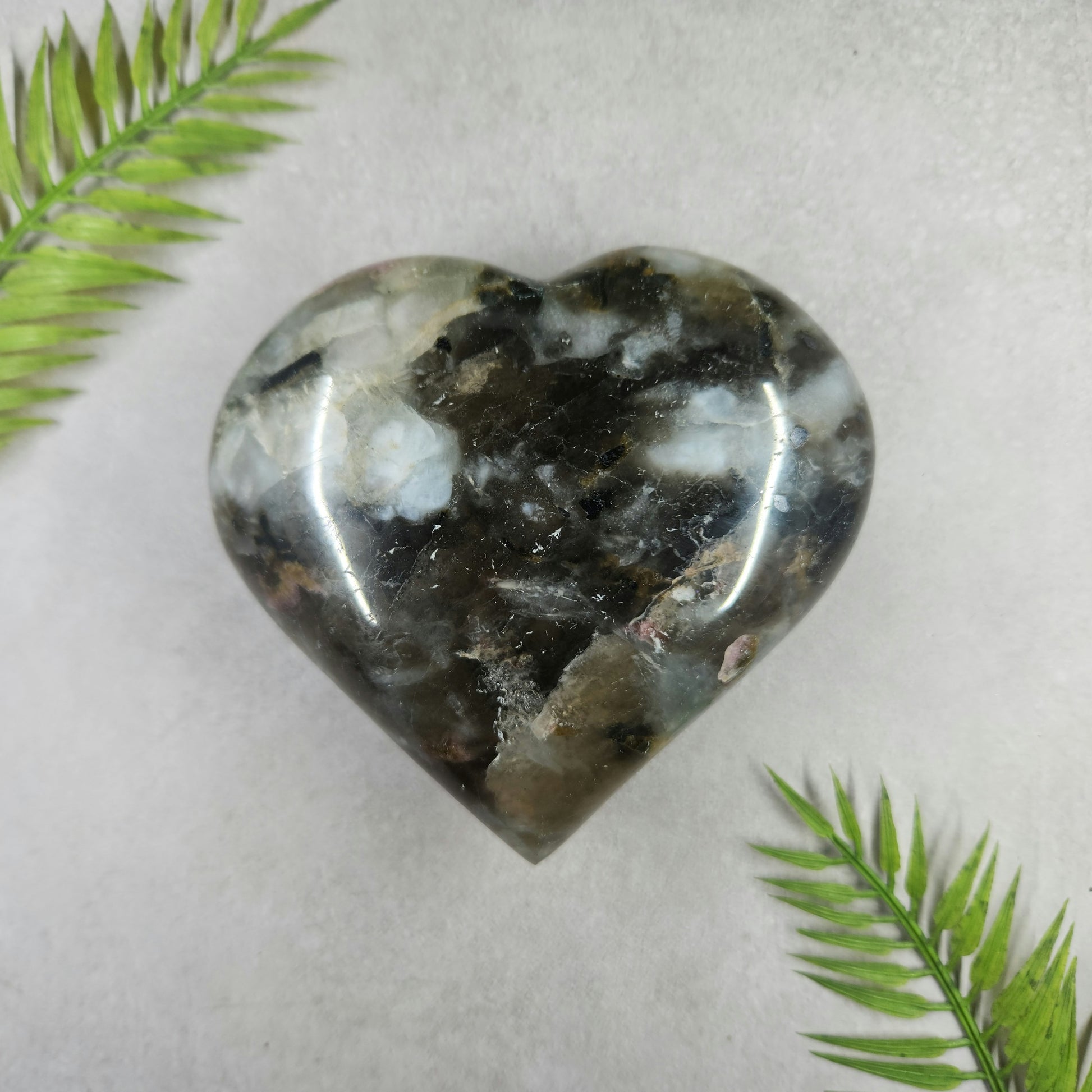 Aquamarine, Black Tourmaline, Lepidolite and Smoky Quartz Heart 669g