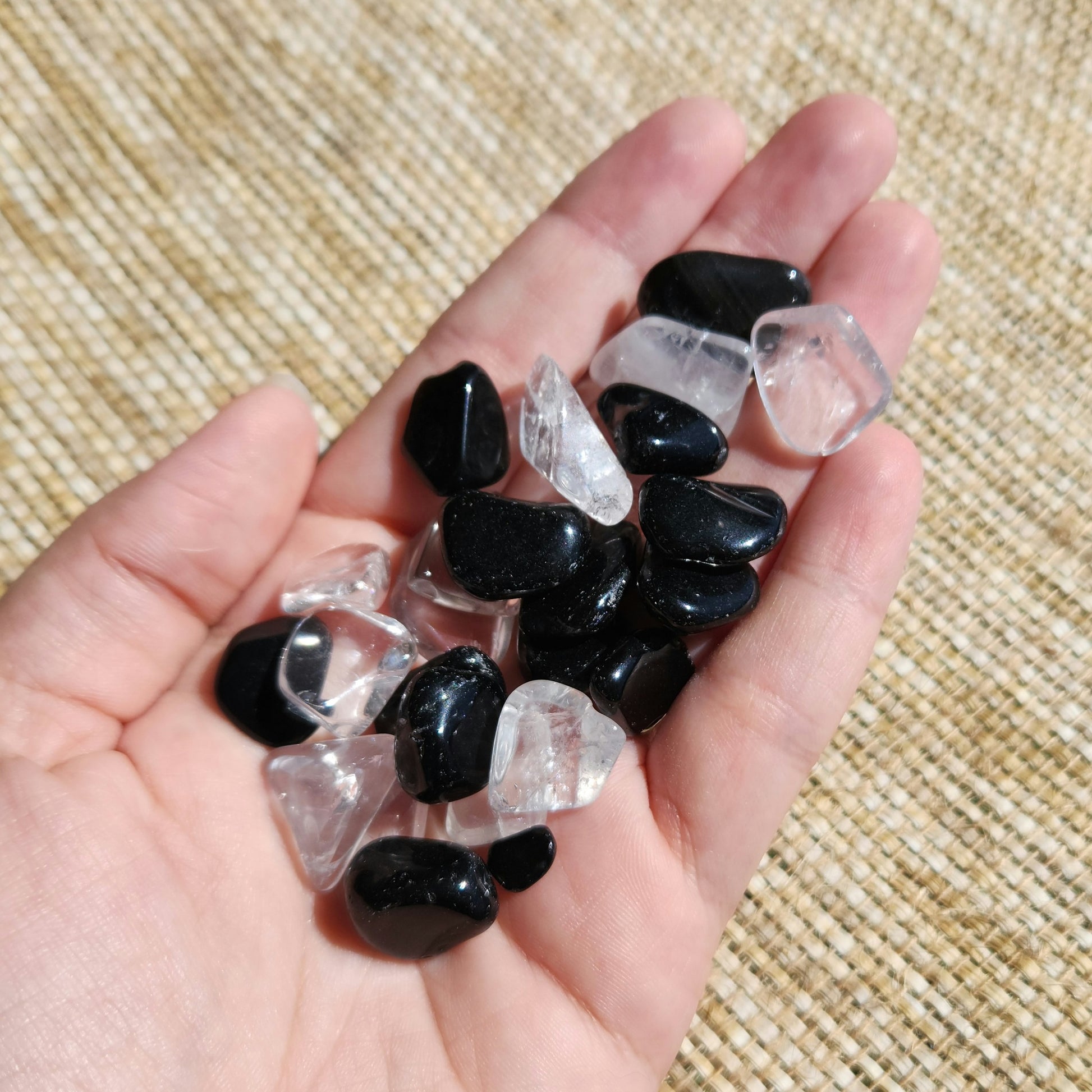 Clear Quartz and Black Obsidian Mini Tumbles 50g
