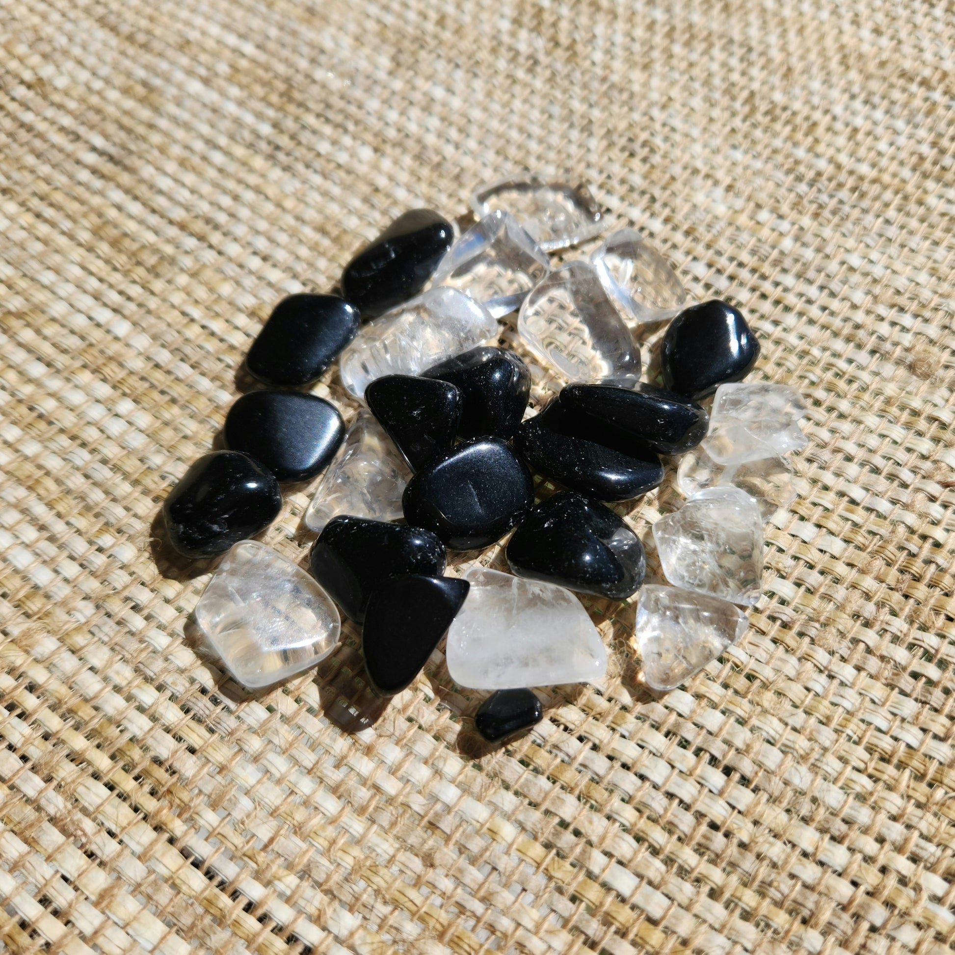 Clear Quartz and Black Obsidian Mini Tumbles 50g