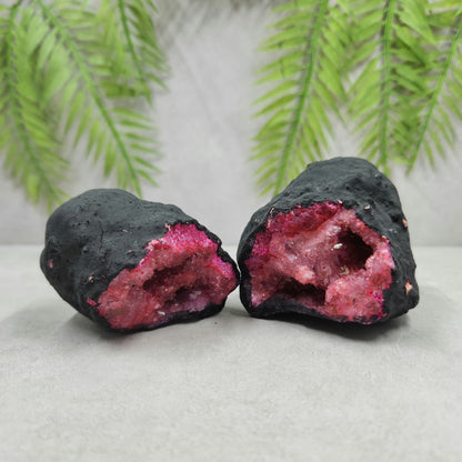Coloured Geode Pair - Pink and Gold