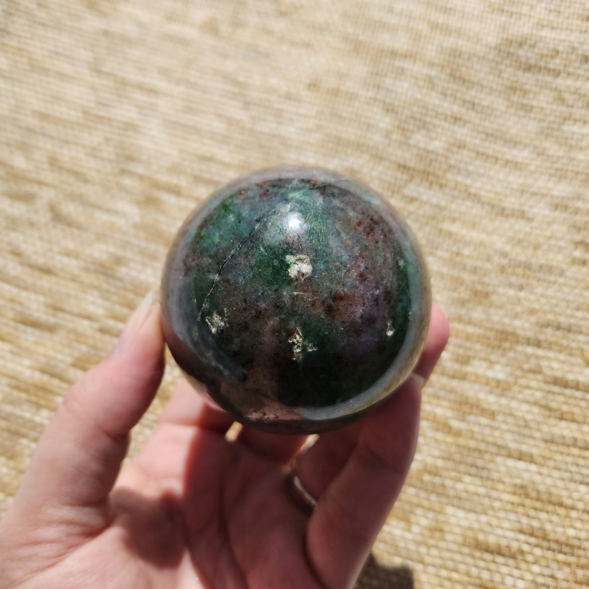 Fuchsite and Garnet Sphere 490g