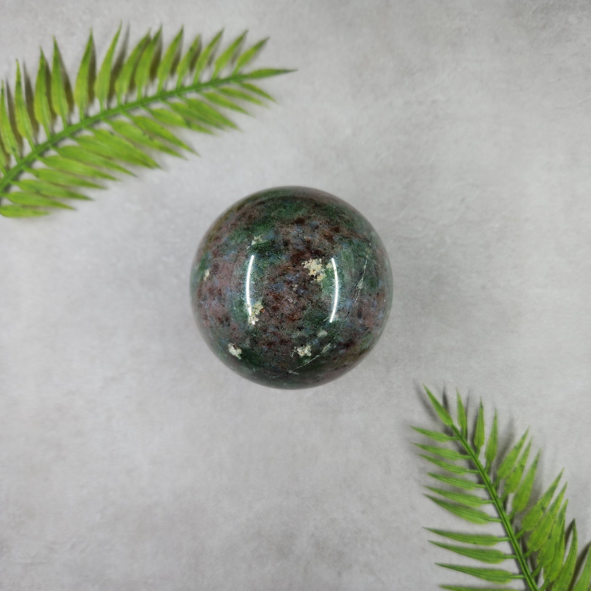 Fuchsite and Garnet Sphere 490g