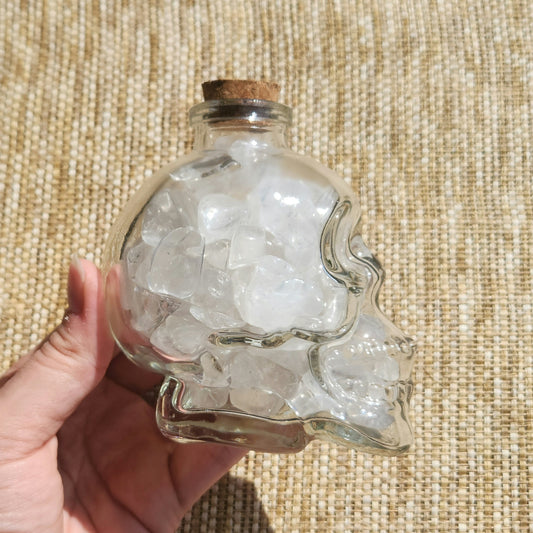 Skull Jar with Clear Quartz Mini Tumbles