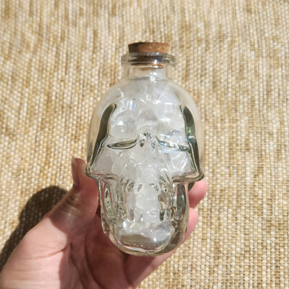 Skull Jar with Clear Quartz Mini Tumbles