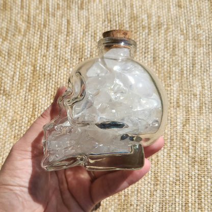 Skull Jar with Clear Quartz Mini Tumbles