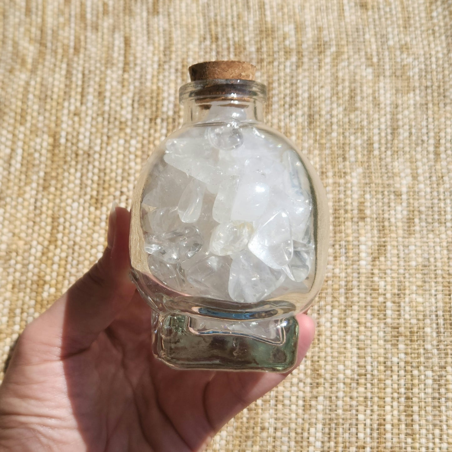 Skull Jar with Clear Quartz Mini Tumbles