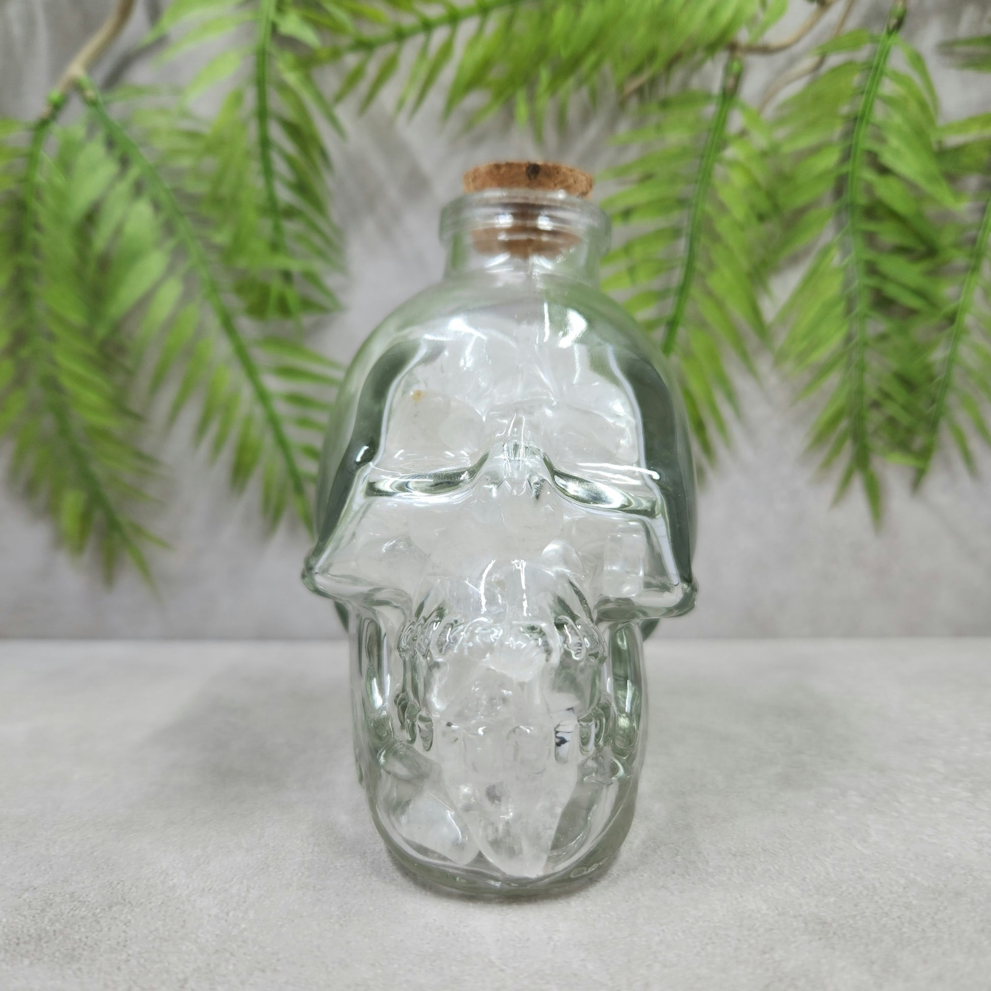 Skull Jar with Clear Quartz Mini Tumbles