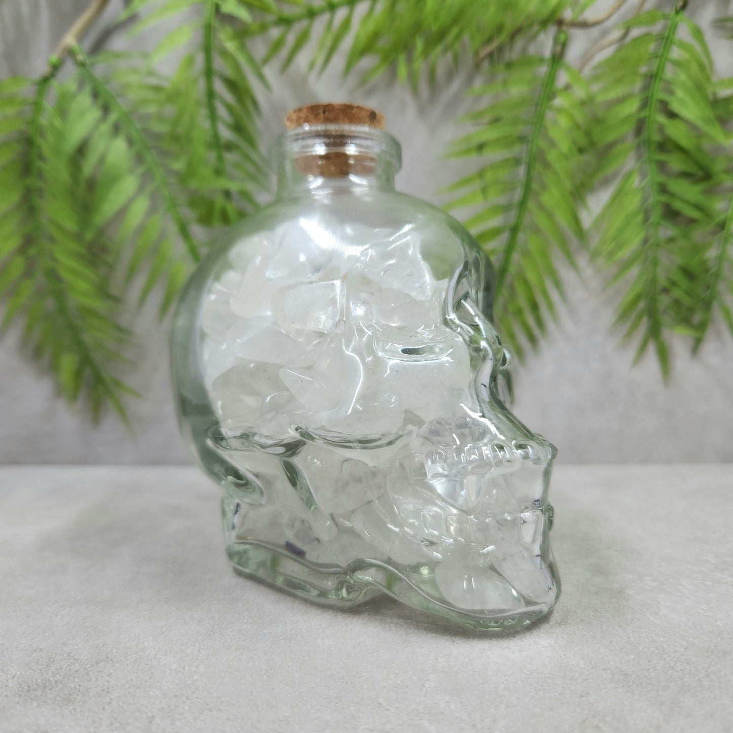 Skull Jar with Clear Quartz Mini Tumbles