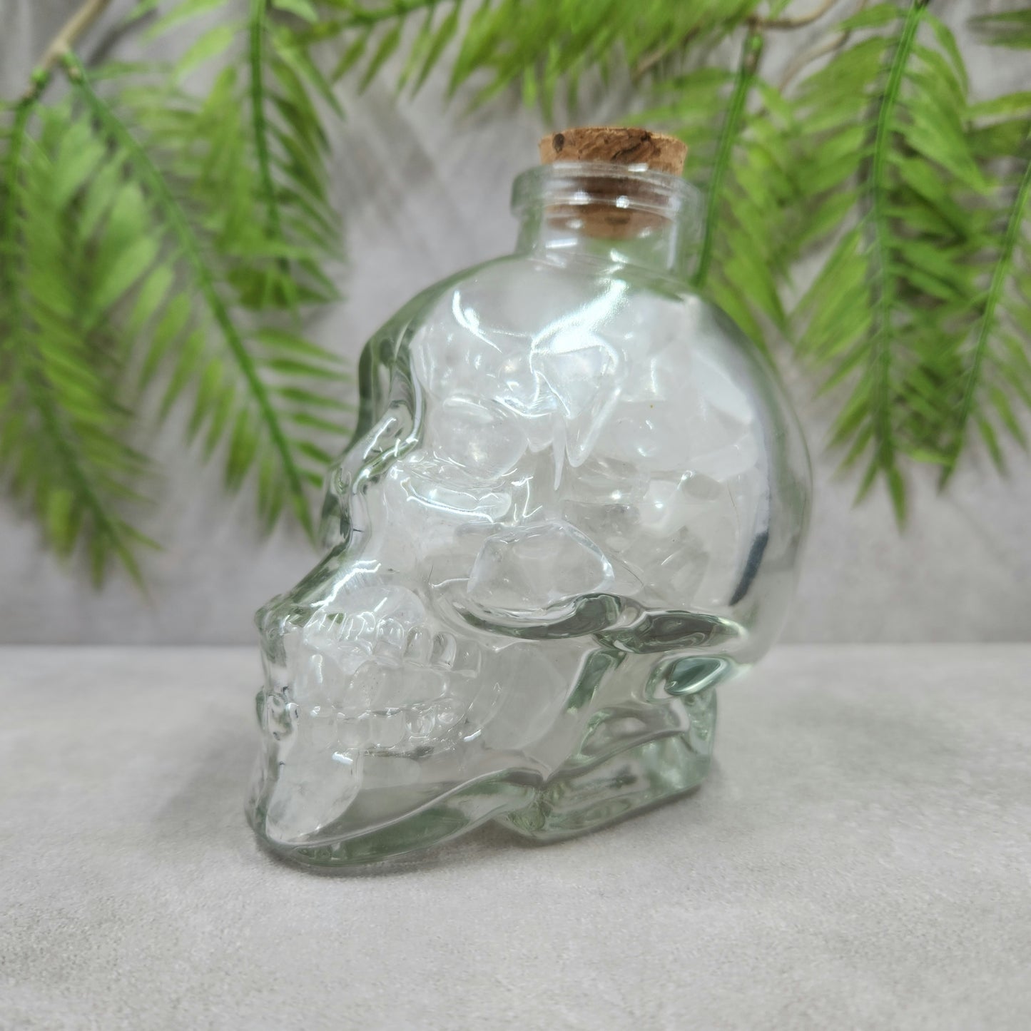 Skull Jar with Clear Quartz Mini Tumbles