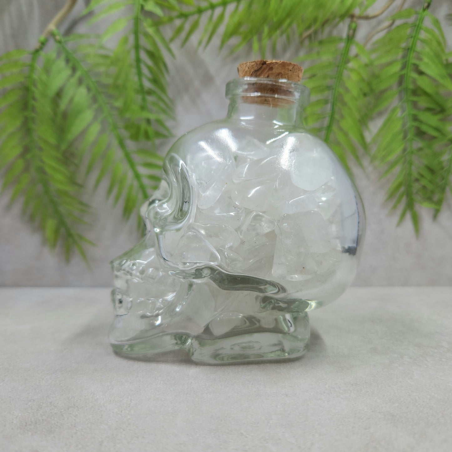 Skull Jar with Clear Quartz Mini Tumbles