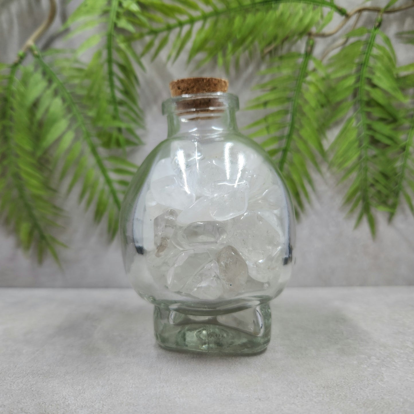 Skull Jar with Clear Quartz Mini Tumbles