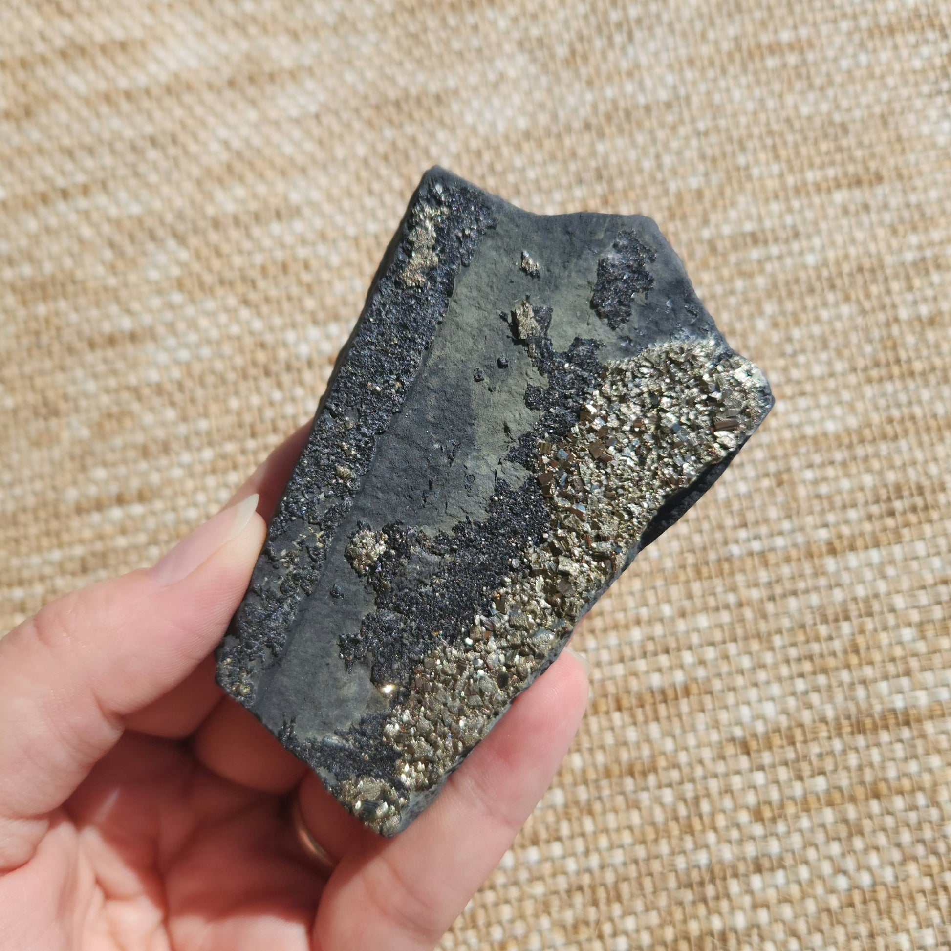Pyrite on Shungite Rough 146g
