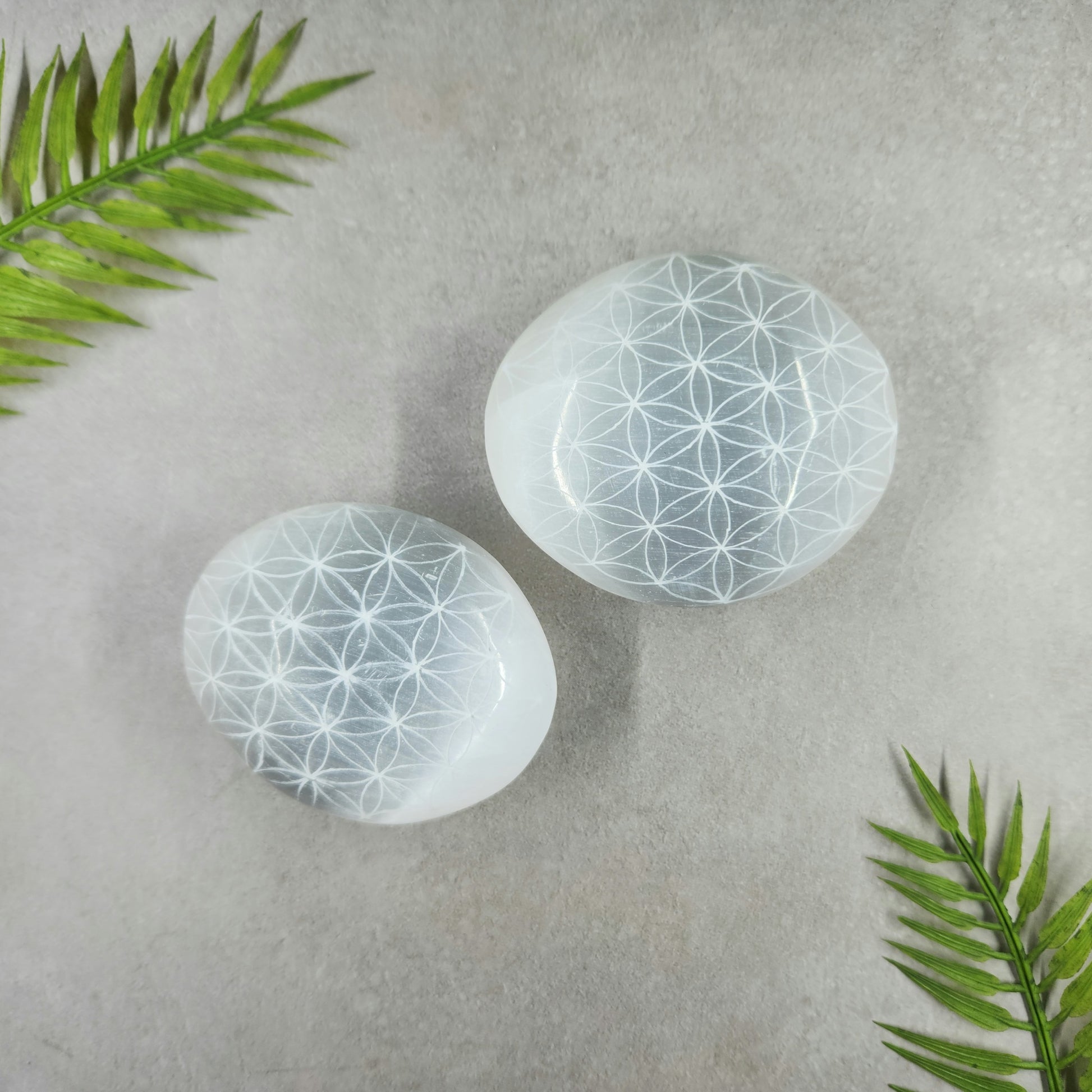 Selenite Palm Stone - Flower of Life
