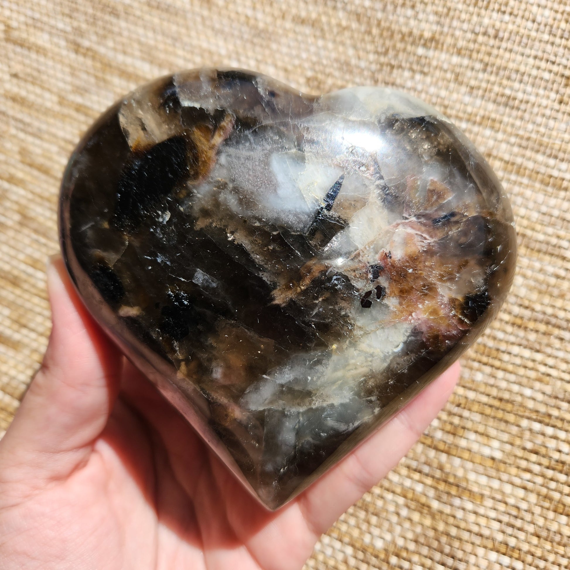 Aquamarine, Black Tourmaline, Lepidolite and Smoky Quartz Heart 669g