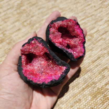 Coloured Geode Pair - Pink and Gold