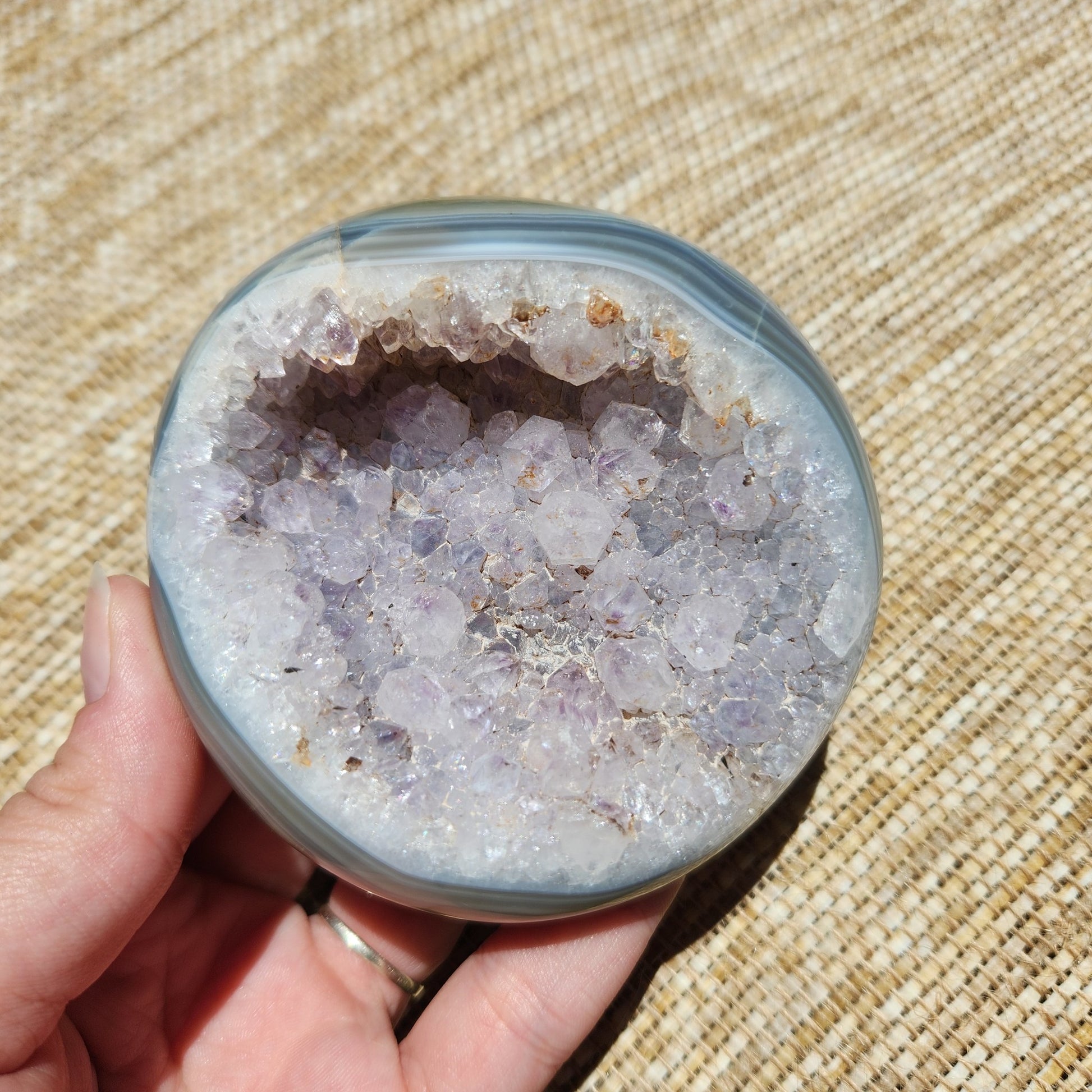 Orca Agate and Amethyst Polished Geode 363g