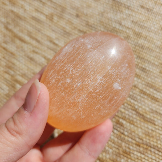 Peach Selenite Palm Stone