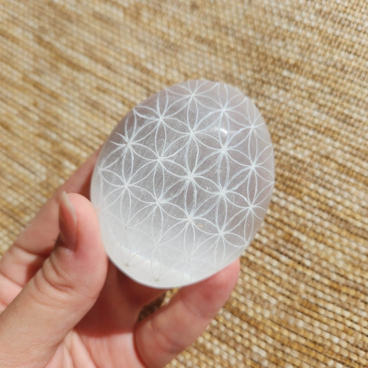 Selenite Palm Stone - Flower of Life