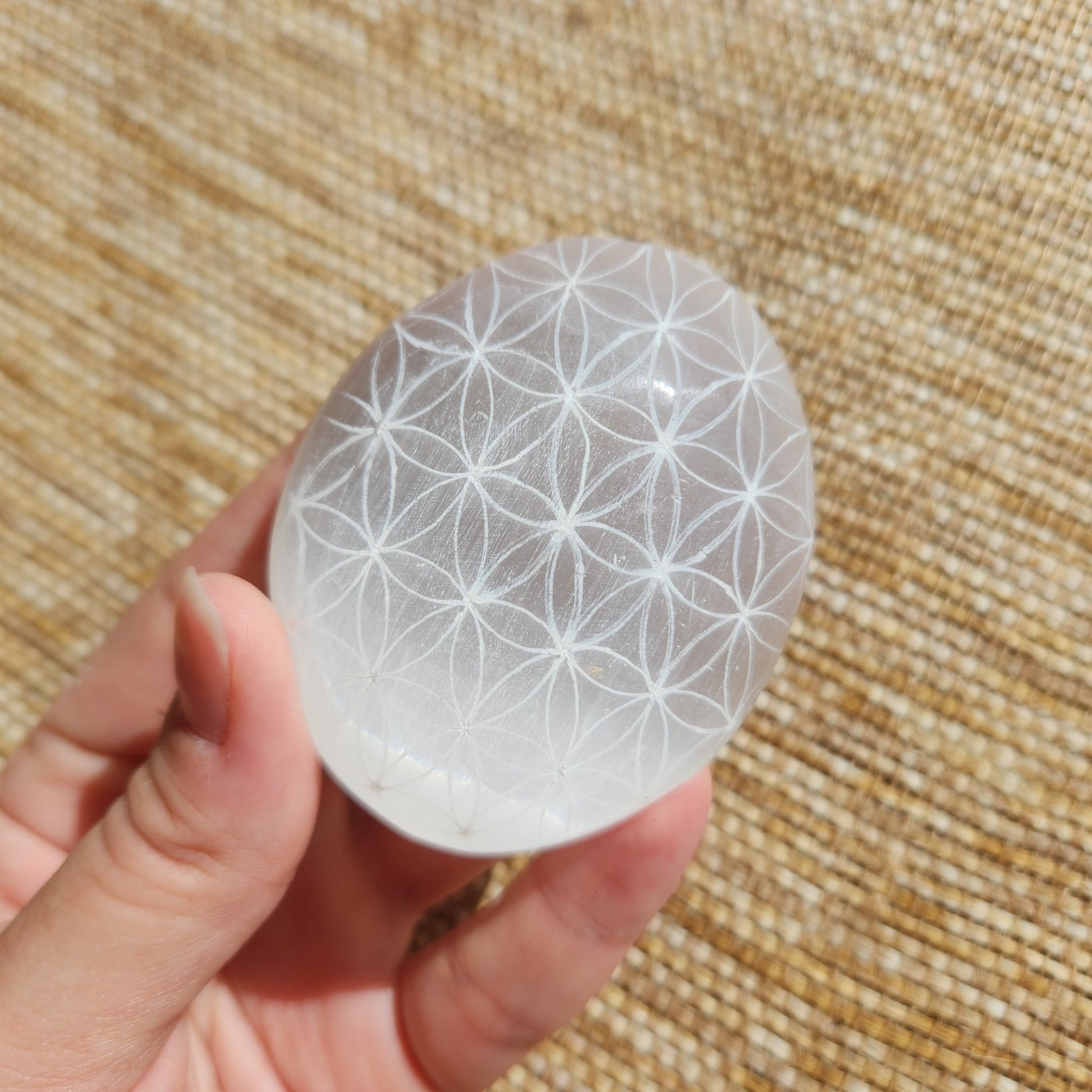 Selenite Palm Stone - Flower of Life